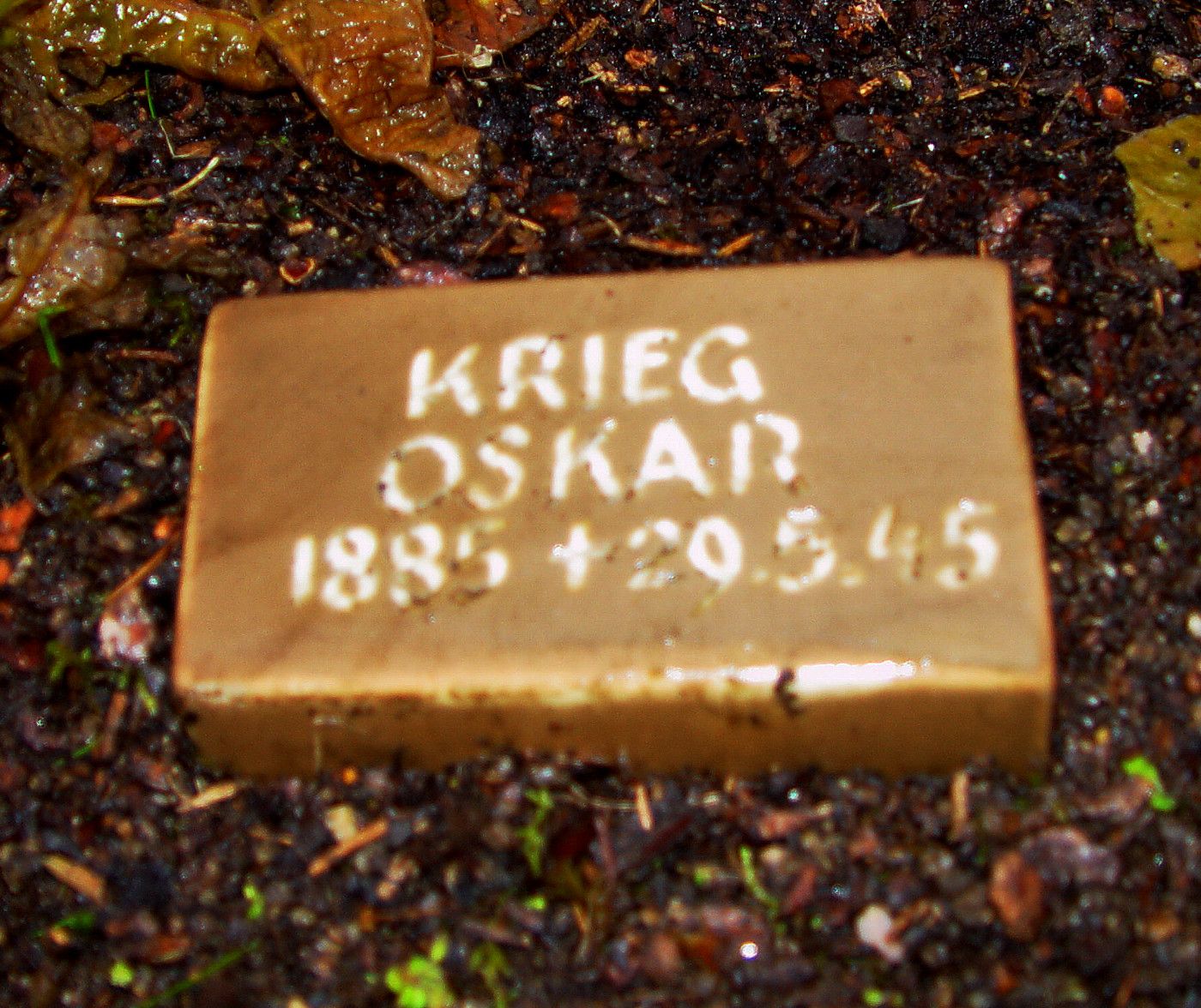 Grab von Oscar Krieg auf dem Ehrenfriedhof der KZ-Gedenkstätte Flossenbürg.
